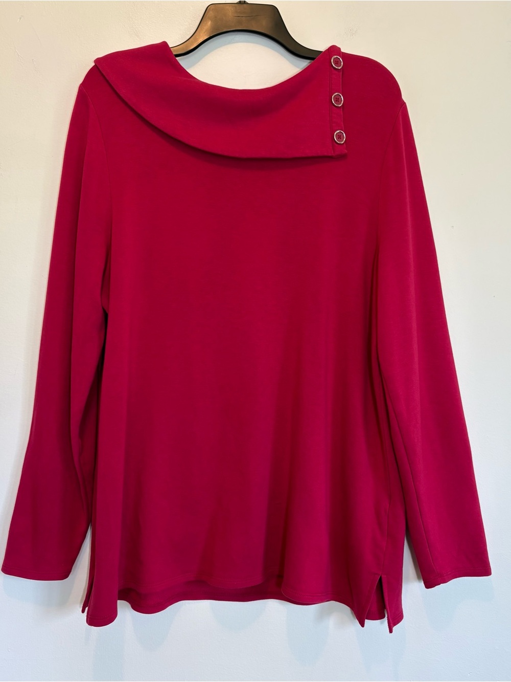 Chico’s 3 Plush Fleece Raspberry Sweater Button Collar XL Pink Red